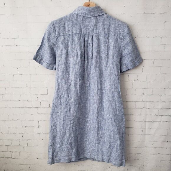 Faherty Hana Shirt Dress Size XS Blue Basket Weave 100% Linen Short Sleeve - Picture 8 of 13